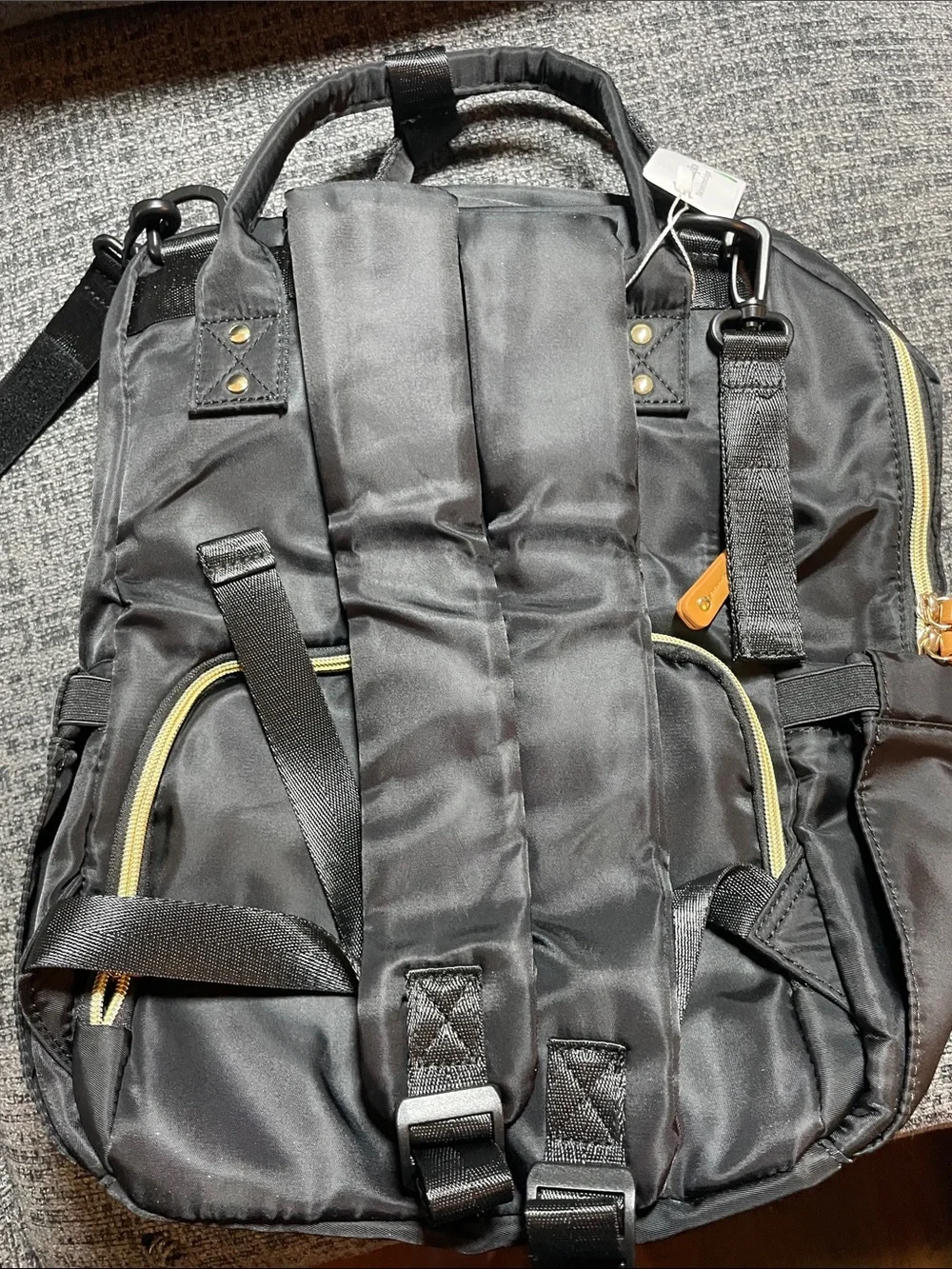 Classic Black Baby Bag Backpack with Tan Accents